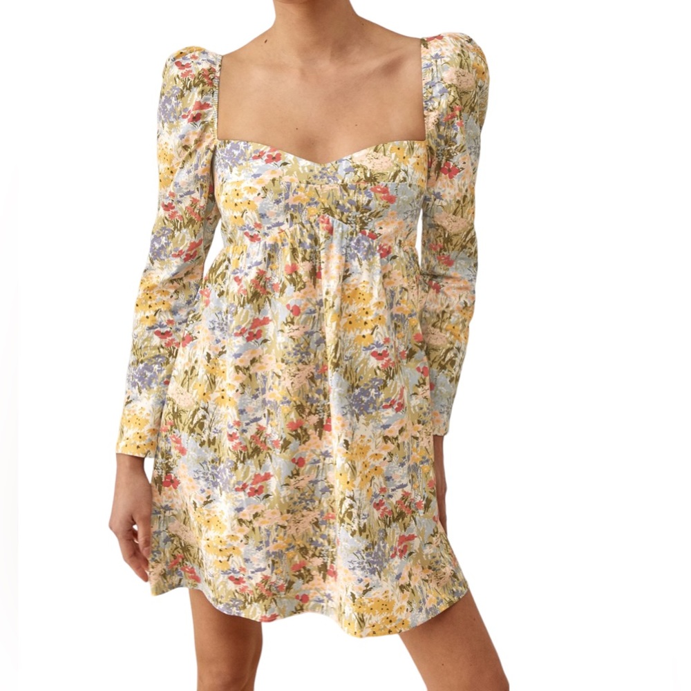 Reformation long sleeve baby doll Floral Mini Dress “Kenzi dress”